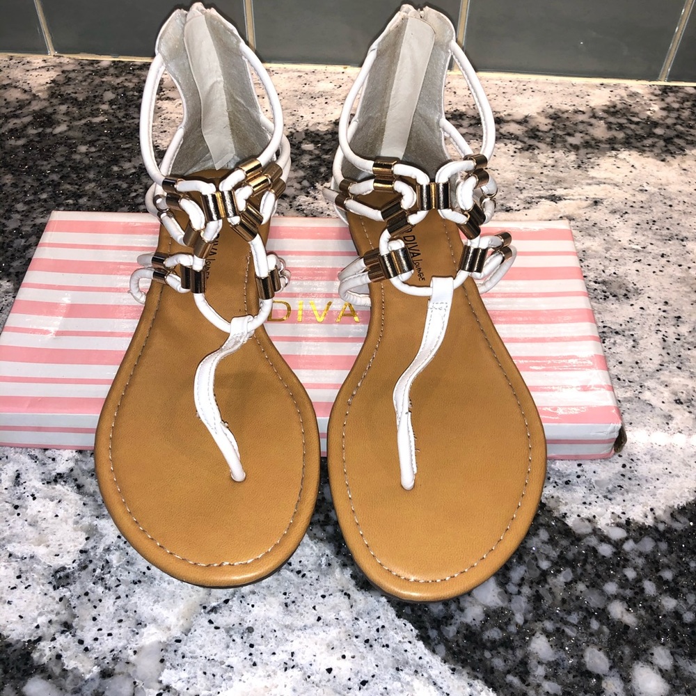 White and gold flat Sandle